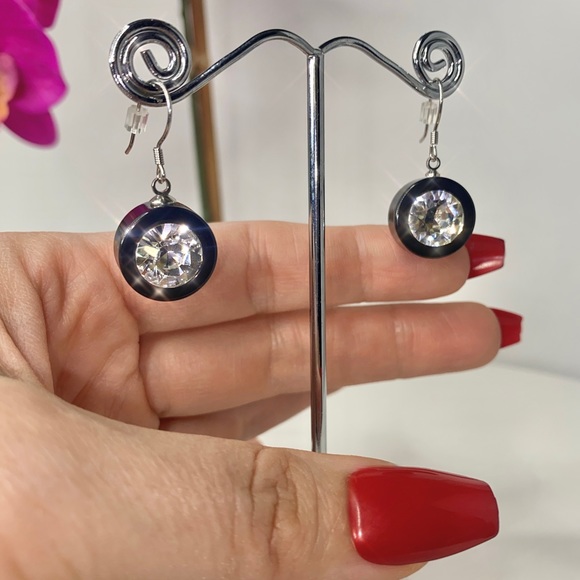Women’s Crystal Earrings, Black Acrylic, Dangle Drop Earrings, Statement Earring - Picture 11 of 11